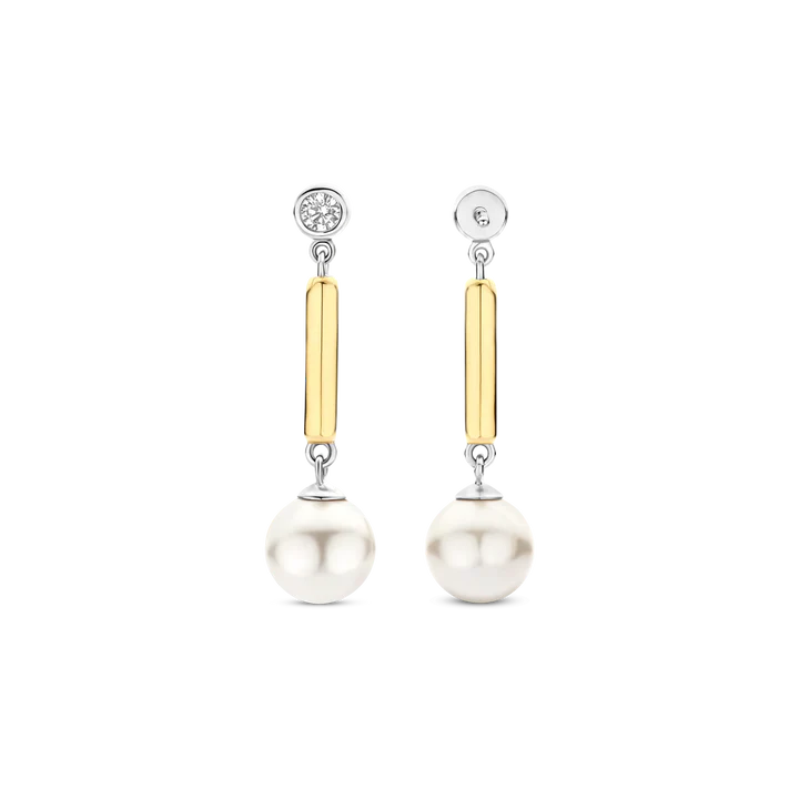 TI SENTO - ORECCHINI PENDENTI PERLA ARGENTO DORATO E ZIRCONI