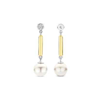TI SENTO - ORECCHINI PENDENTI PERLA ARGENTO DORATO E ZIRCONI