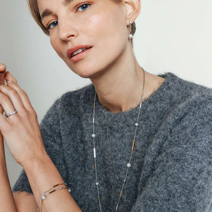 TI SENTO - ORECCHINI PENDENTI PERLA ARGENTO DORATO E ZIRCONI