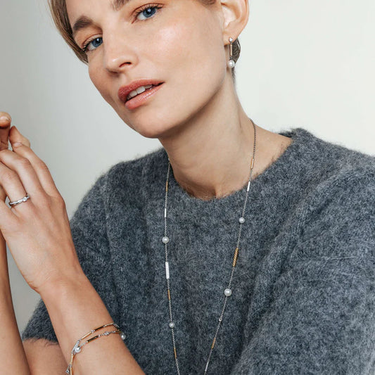 TI SENTO - ORECCHINI PENDENTI PERLA ARGENTO DORATO E ZIRCONI