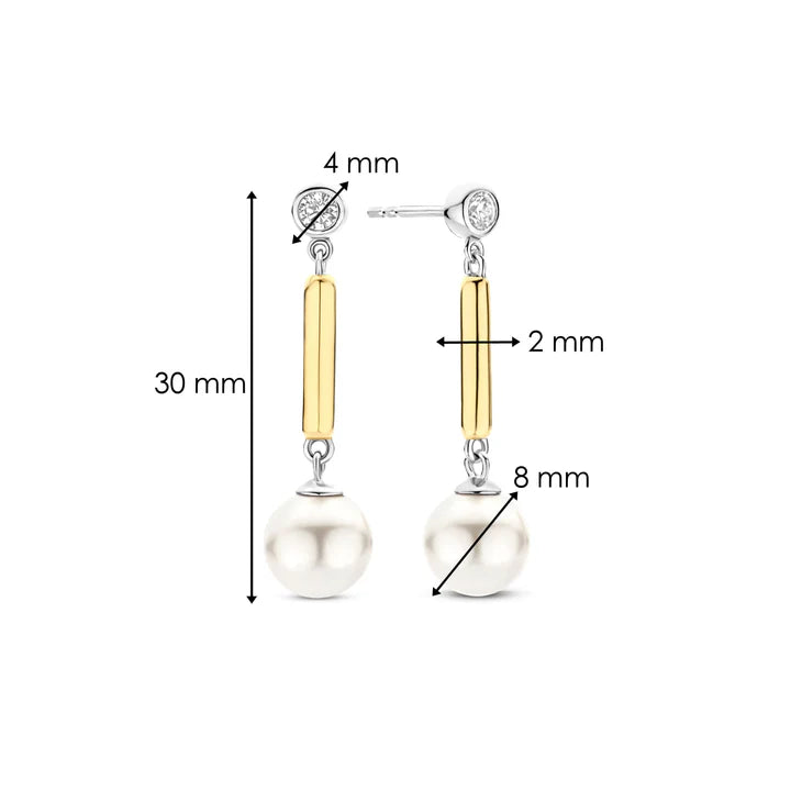 TI SENTO - ORECCHINI PENDENTI PERLA ARGENTO DORATO E ZIRCONI