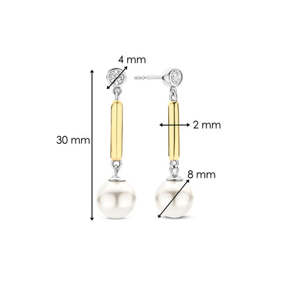 TI SENTO - ORECCHINI PENDENTI PERLA ARGENTO DORATO E ZIRCONI