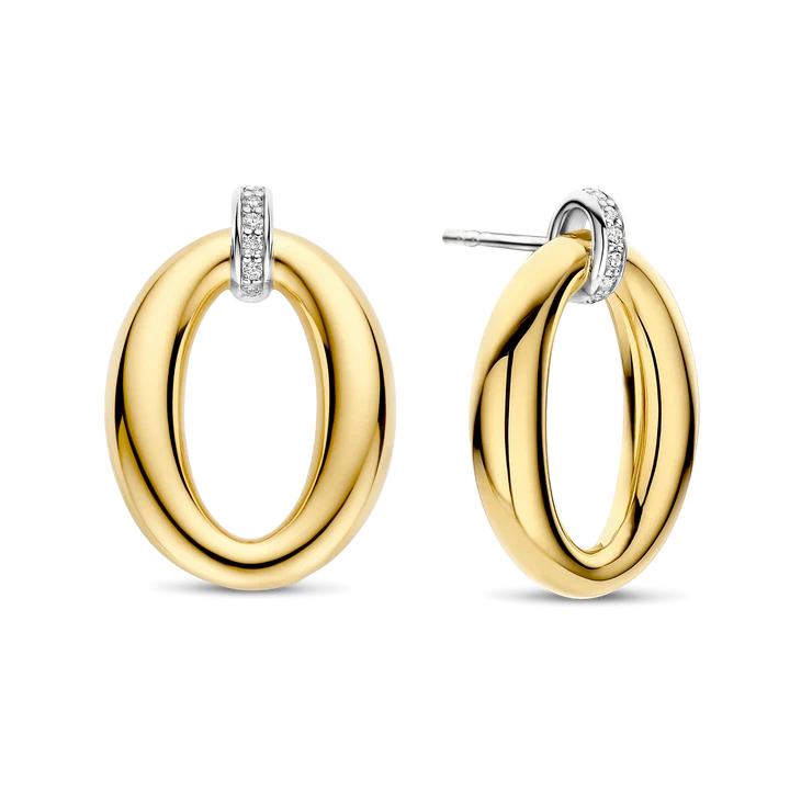 TI SENTO - ORECCHINI OVALE ARGENTO DORATO E ZIRCONI