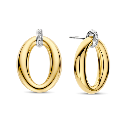 TI SENTO - ORECCHINI OVALE ARGENTO DORATO E ZIRCONI