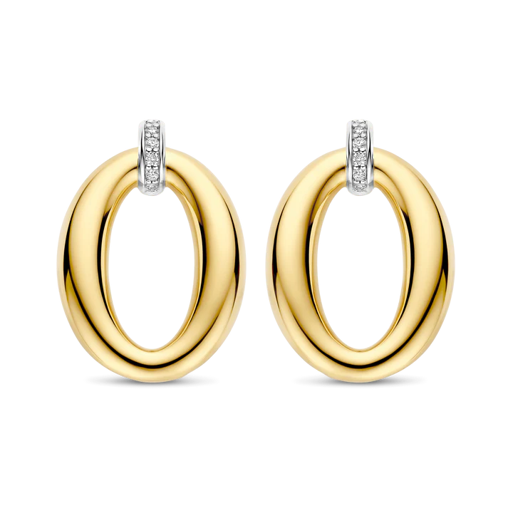 TI SENTO - ORECCHINI OVALE ARGENTO DORATO E ZIRCONI