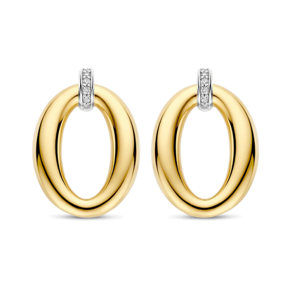 TI SENTO - ORECCHINI OVALE ARGENTO DORATO E ZIRCONI