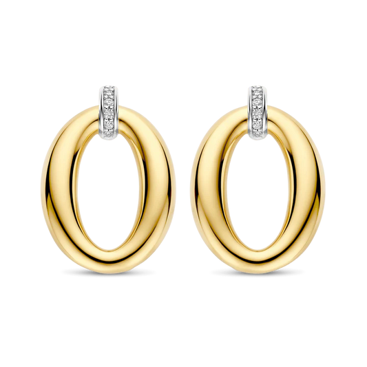 TI SENTO - ORECCHINI OVALE ARGENTO DORATO E ZIRCONI