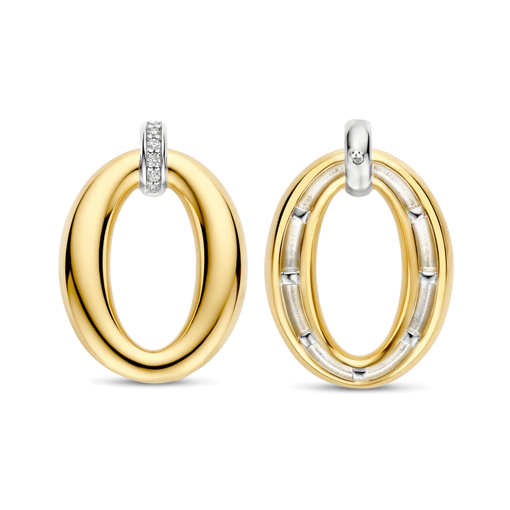 TI SENTO - ORECCHINI OVALE ARGENTO DORATO E ZIRCONI