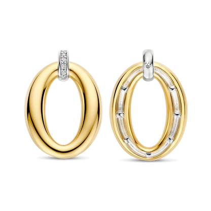 TI SENTO - ORECCHINI OVALE ARGENTO DORATO E ZIRCONI