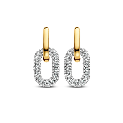 TI SENTO - ORECCHINI OVALI ARGENTO DORATO E ZIRCONI