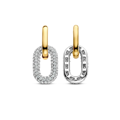 TI SENTO - ORECCHINI OVALI ARGENTO DORATO E ZIRCONI