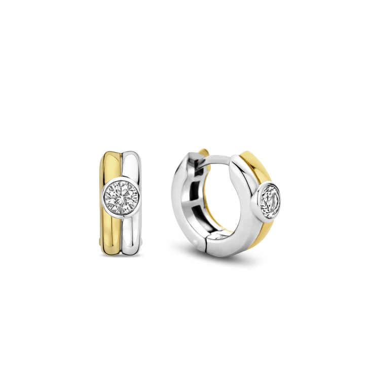 TI SENTO - ORECCHINI CERCHIETTI ARGENTO DORATO E ZIRCONE BIANCO