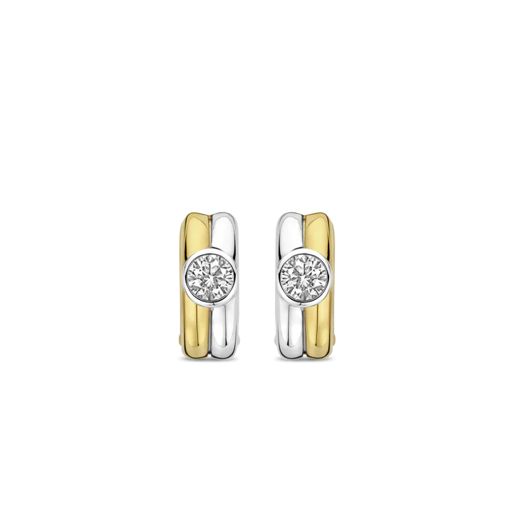 TI SENTO - ORECCHINI CERCHIETTI ARGENTO DORATO E ZIRCONE BIANCO