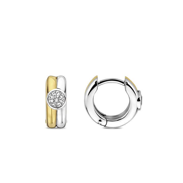 TI SENTO - ORECCHINI CERCHIETTI ARGENTO DORATO E ZIRCONE BIANCO