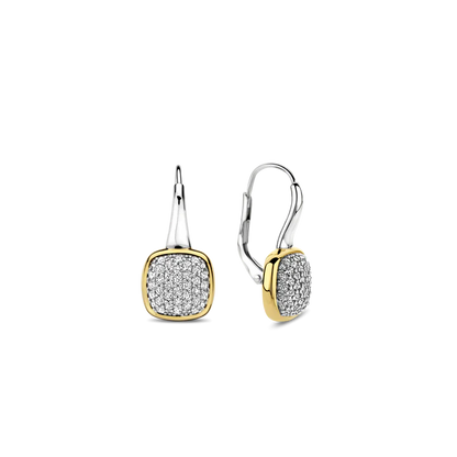 TI SENTO - ORECCHINI CENTRALE QUADRATO ARGENTO DORATO E ZIRCONI