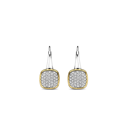TI SENTO - ORECCHINI CENTRALE QUADRATO ARGENTO DORATO E ZIRCONI