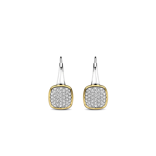 TI SENTO - ORECCHINI CENTRALE QUADRATO ARGENTO DORATO E ZIRCONI