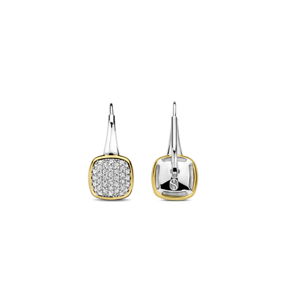 TI SENTO - ORECCHINI CENTRALE QUADRATO ARGENTO DORATO E ZIRCONI