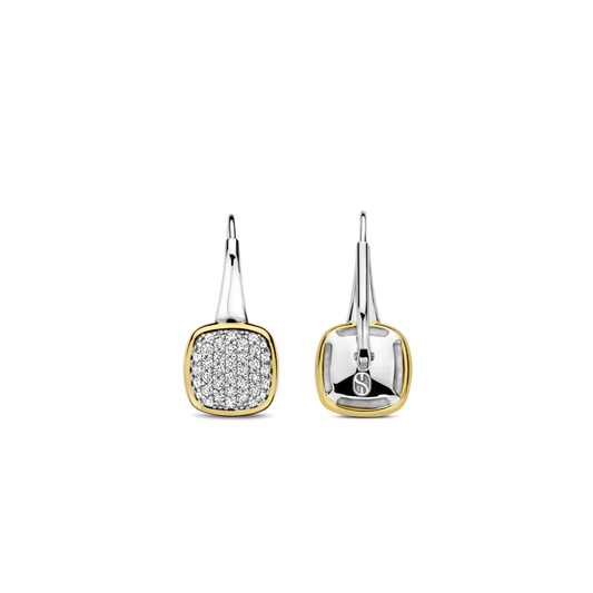TI SENTO - ORECCHINI CENTRALE QUADRATO ARGENTO DORATO E ZIRCONI