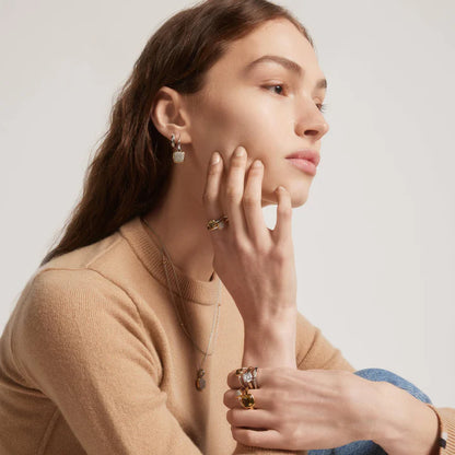 TI SENTO - ORECCHINI CENTRALE QUADRATO ARGENTO DORATO E ZIRCONI