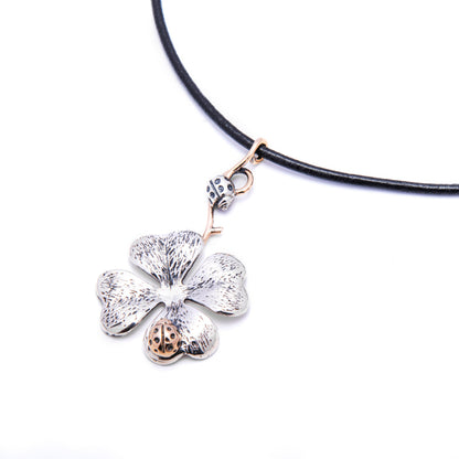COLLANA QUADRIFOGLIO CON COCCINELLA ARGENTO E BRONZO