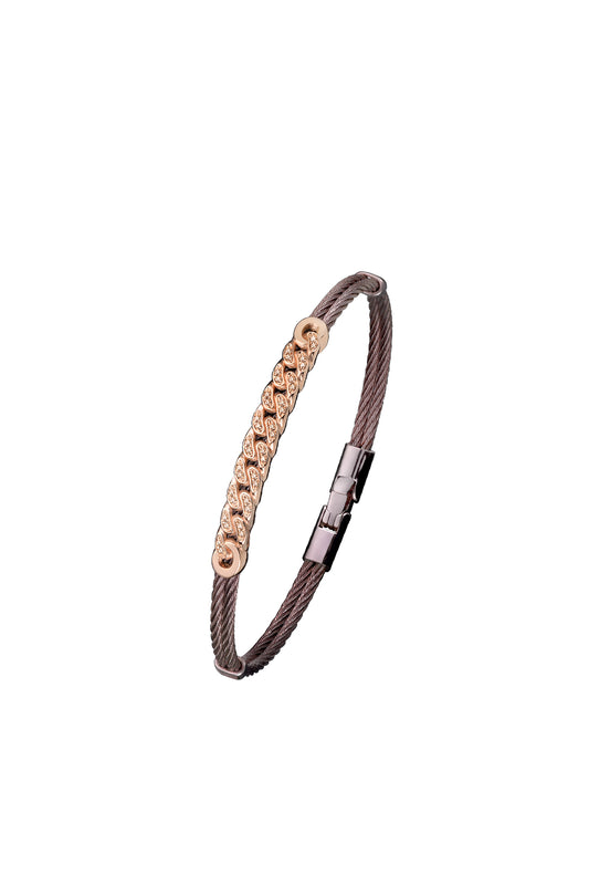 SALVATORE BERSANI - BRACCIALE IN ACCIAIO MELANZANA ORO ROSE' E DIAMANTI BROWN
