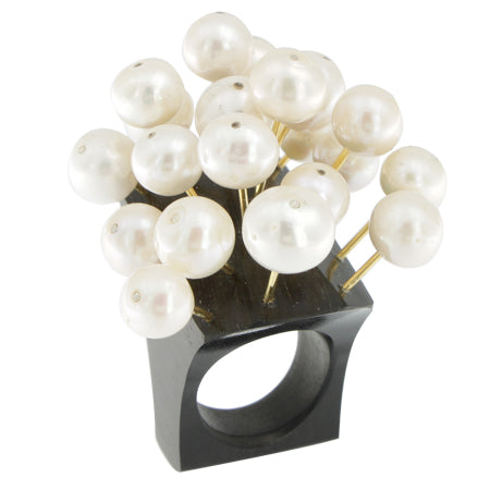 FORNIERI COCO' - ANELLO IN EBANO CON CERPUGLIO DI PERLE