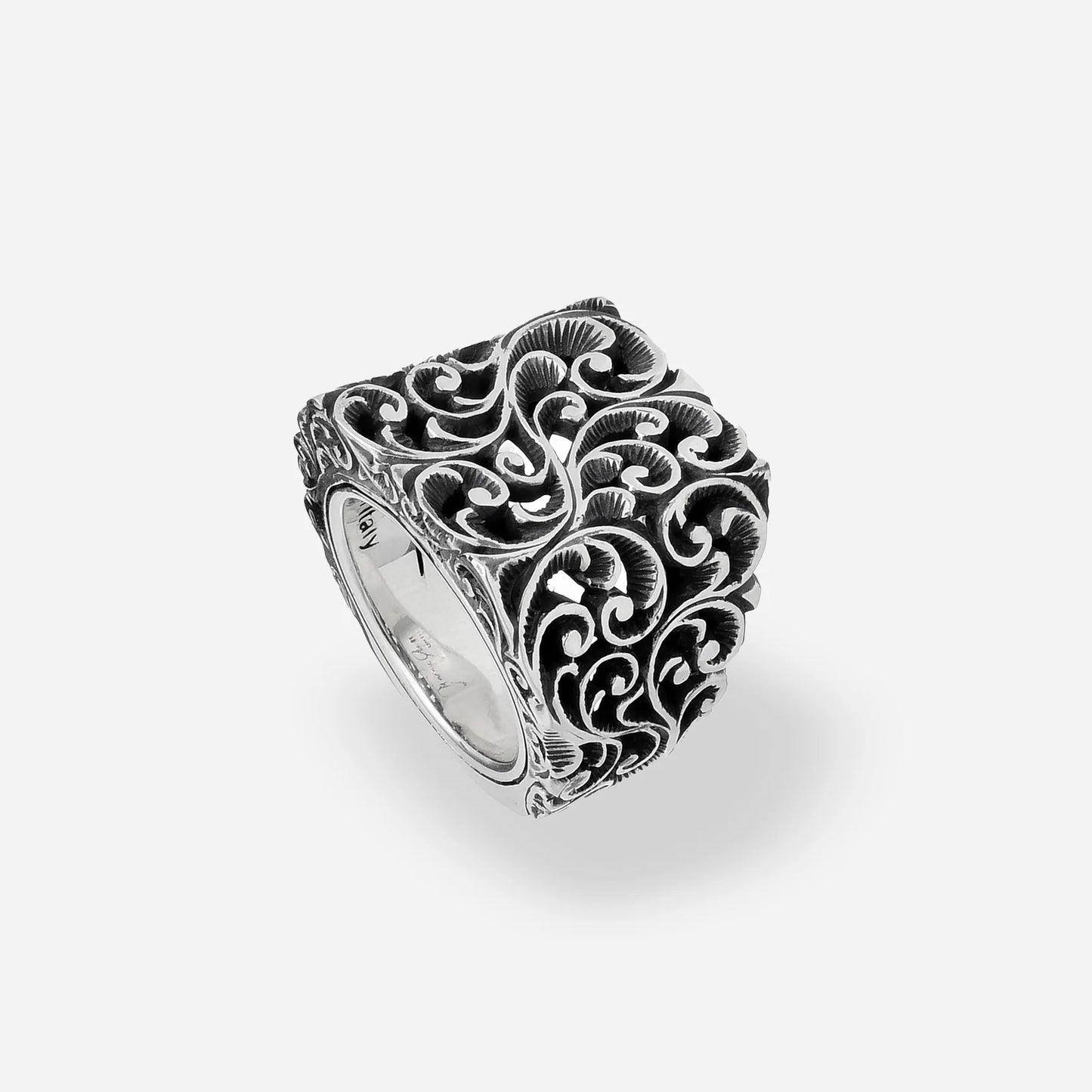 MARIAELUISA JEWELS - ANELLO SQUADRATO A FASCIA IN ARGENTO BRUNITO