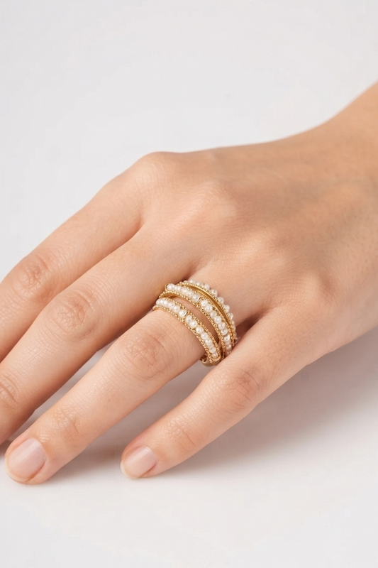 SOARA - ANELLO IN ARGENTO PLACCATO ORO CON PERLINE