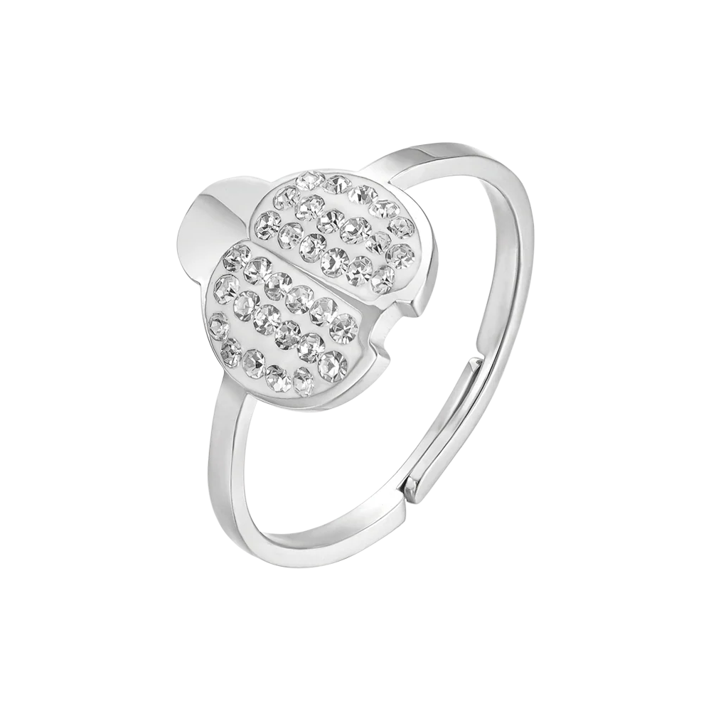 LUCA BARRA - ANELLO IN ACCIAIO CON COCCINELLA E CRISTALLI BIANCHI