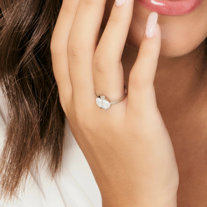 LUCA BARRA - ANELLO IN ACCIAIO CON COCCINELLA E CRISTALLI BIANCHI