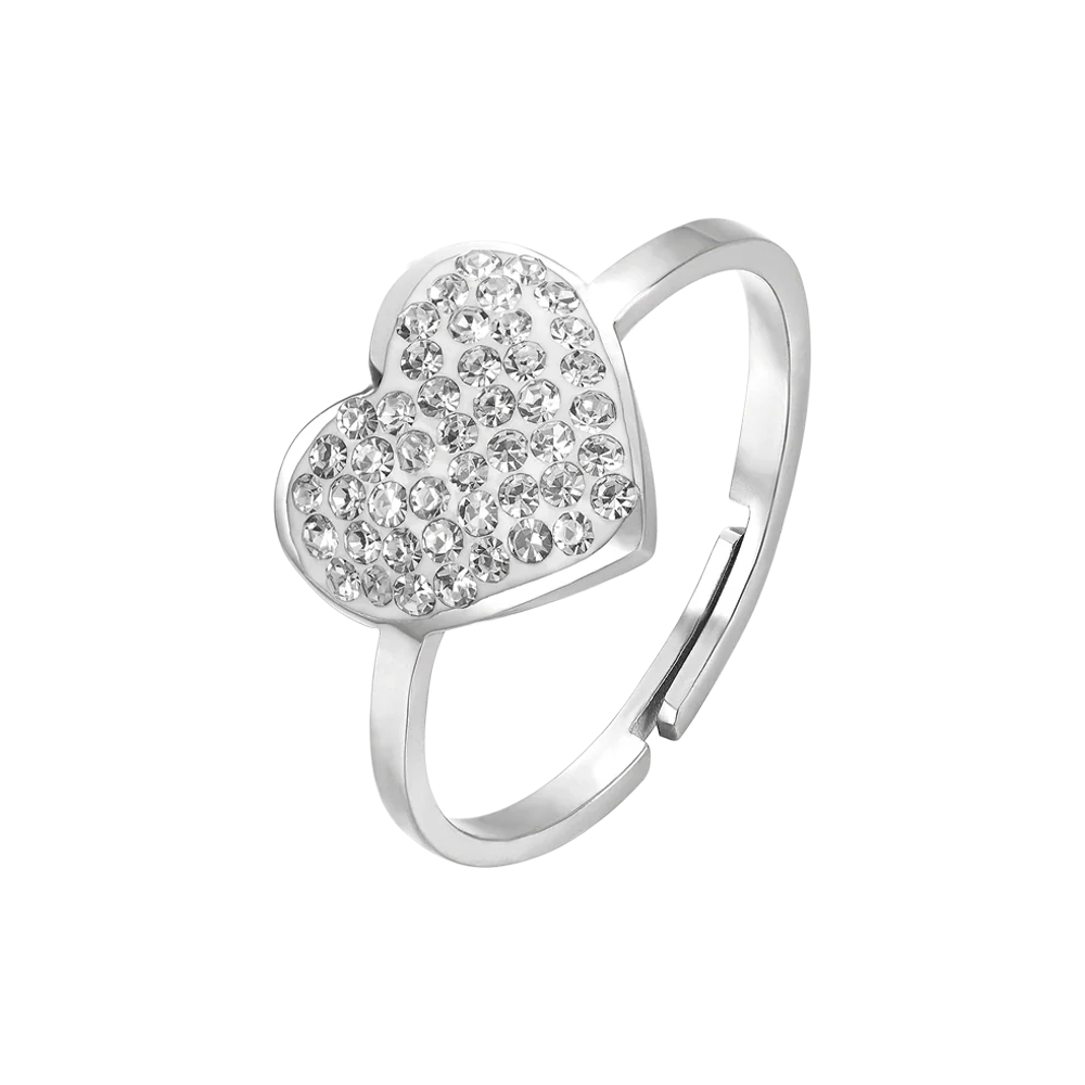 LUCA BARRA - ANELLO IN ACCIAIO CON CUORE E CRISTALLI BIANCHI
