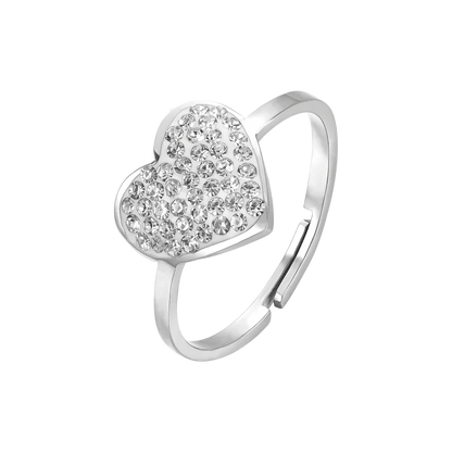 LUCA BARRA - ANELLO IN ACCIAIO CON CUORE E CRISTALLI BIANCHI