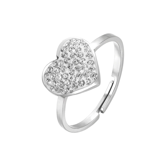 LUCA BARRA - ANELLO IN ACCIAIO CON CUORE E CRISTALLI BIANCHI