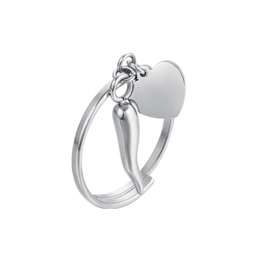 LUCA BARRA - ANELLO IN ACCIAIO CON CUORE E CORNO