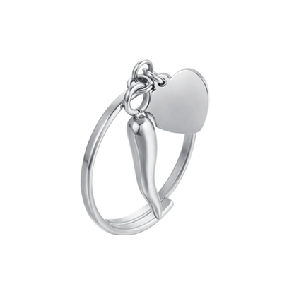 LUCA BARRA - ANELLO IN ACCIAIO CON CUORE E CORNO