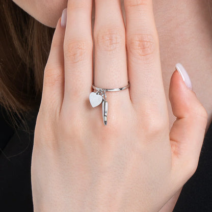 LUCA BARRA - ANELLO IN ACCIAIO CON CUORE E CORNO