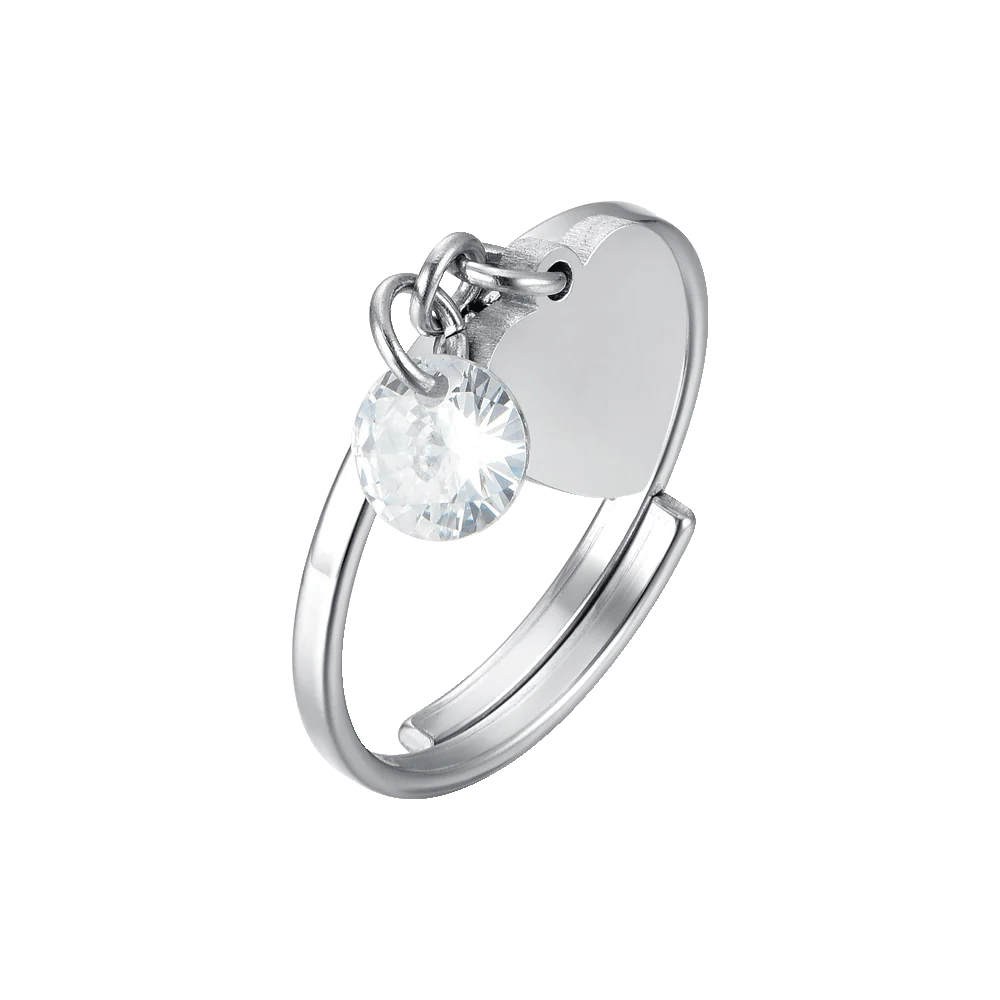 LUCA BARRA - ANELLO IN ACCIAIO CON CUORE E ZIRCONE BIANCO