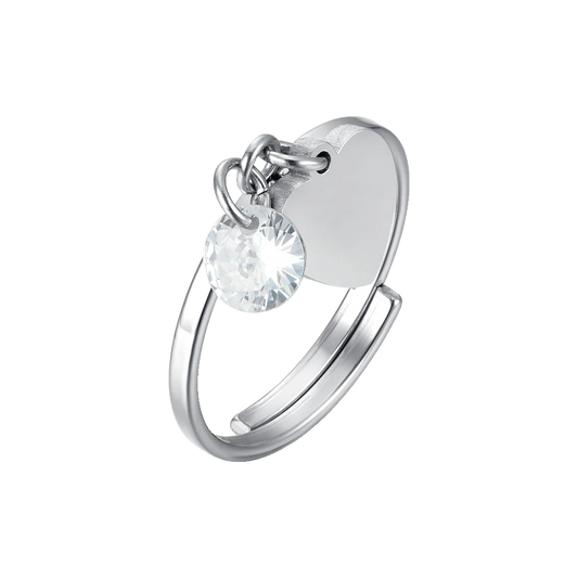 LUCA BARRA - ANELLO IN ACCIAIO CON CUORE E ZIRCONE BIANCO