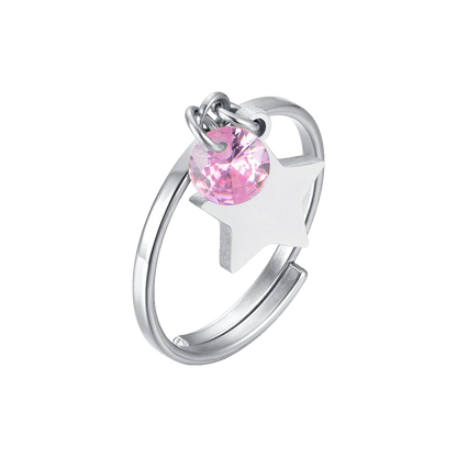 LUCA BARRA - ANELLO  IN ACCIAIO CON STELLA E ZIRCONE ROSA