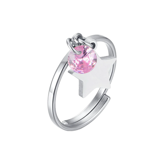 LUCA BARRA - ANELLO  IN ACCIAIO CON STELLA E ZIRCONE ROSA