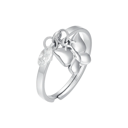 LUCA BARRA - ANELLO IN ACCIAIO CON FARFALLA E ZIRCONE BIANCO