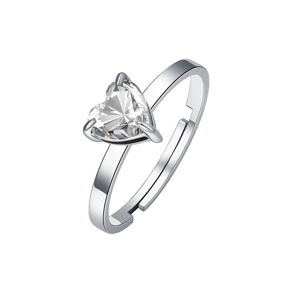 LUCA BARRA - ANELLO IN ACCIAIO CON CUORE CRISTALLO BIANCO