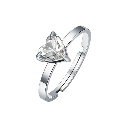 LUCA BARRA - ANELLO IN ACCIAIO CON CUORE CRISTALLO BIANCO