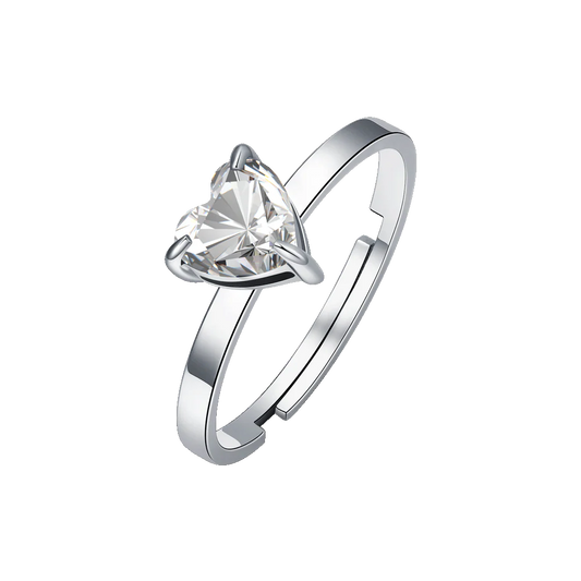 LUCA BARRA - ANELLO IN ACCIAIO CON CUORE CRISTALLO BIANCO