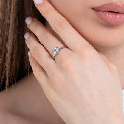 LUCA BARRA - ANELLO IN ACCIAIO CON CUORE CRISTALLO BIANCO