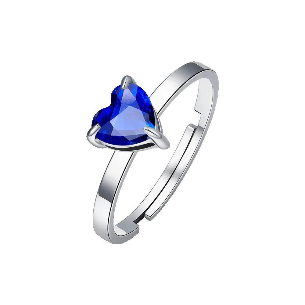 LUCA BARRA - ANELLO DONNA IN ACCIAIO CON CUORE CRISTALLO BLU