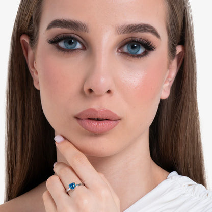 LUCA BARRA - ANELLO DONNA IN ACCIAIO CON CUORE CRISTALLO BLU