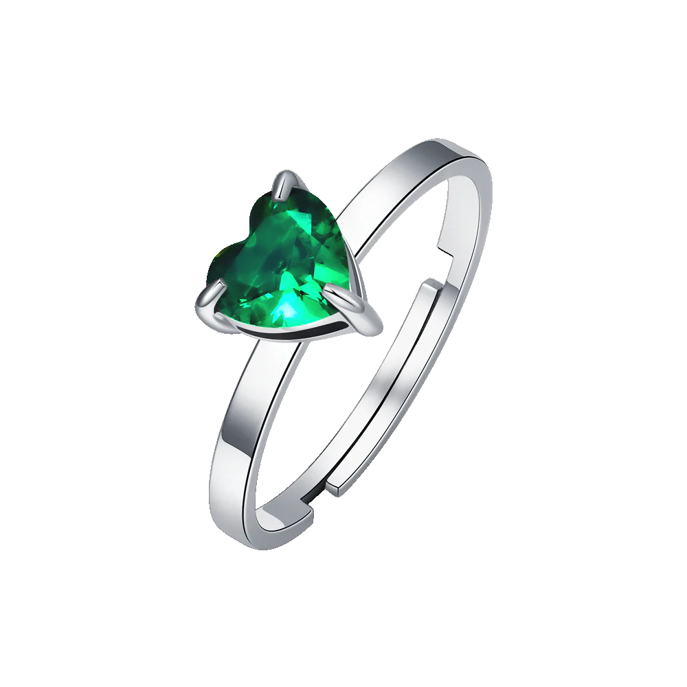 LUCA BARRA - ANELLO IN ACCIAIO CON CUORE CRISTALLO VERDE