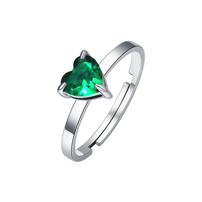 LUCA BARRA - ANELLO IN ACCIAIO CON CUORE CRISTALLO VERDE